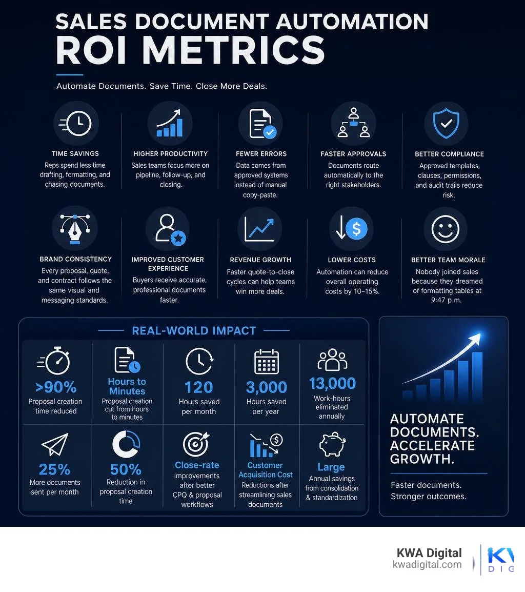 Sales document automation ROI metrics infographic