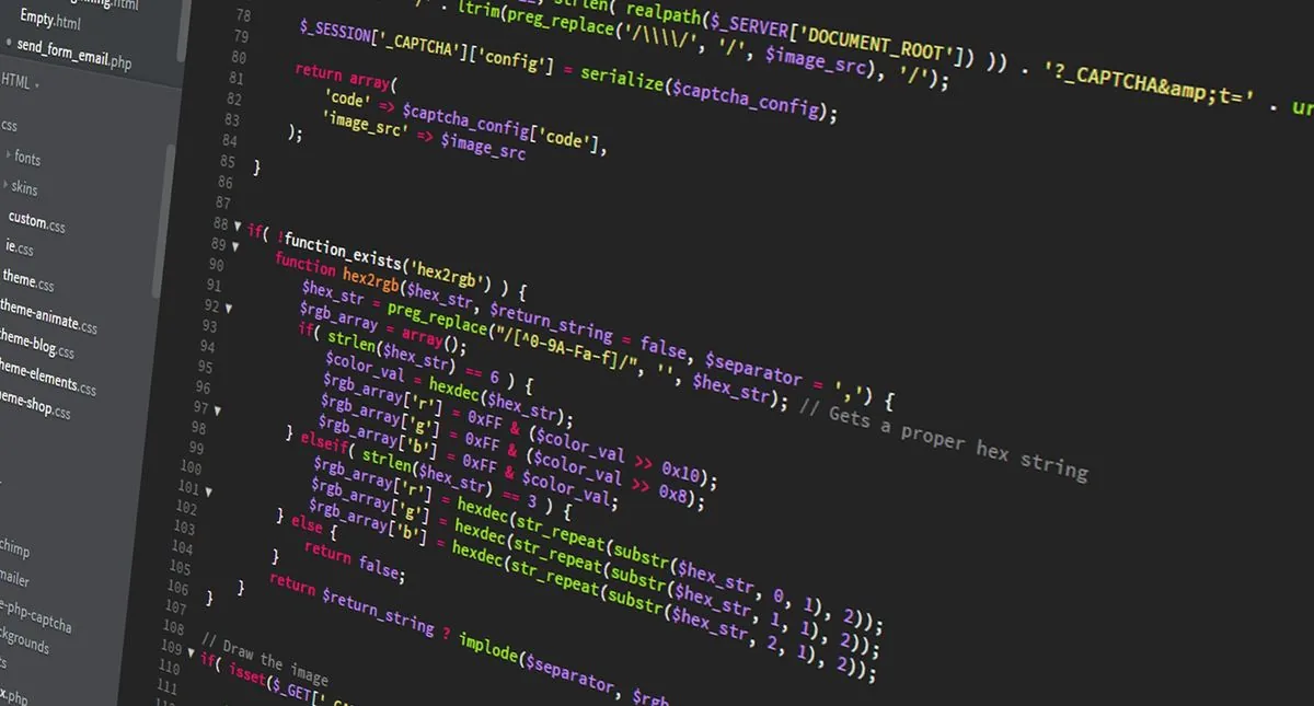 Hand-coded PHP in a code editor with WordPress theme files in the sidebar